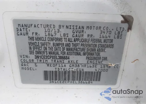 2014 Nissan Versa Note S Plus from USA, damaged, VIN 3N1CE2CPXEL386684